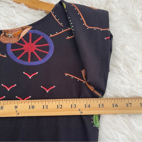 LezaLez Womens Western Themed Dress Size Small Elbow Sleeve Cactus Cowboy - Picture 7 of 9